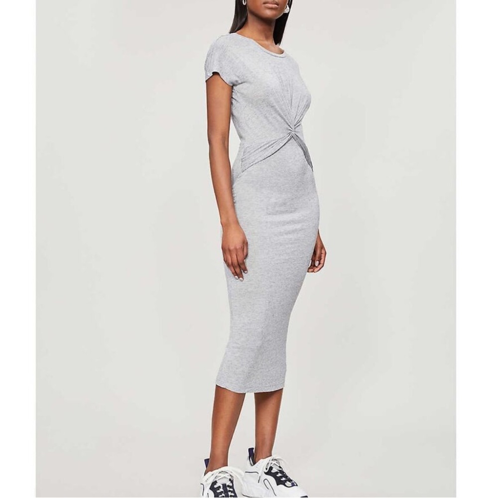 All Saints Paloma Twist-Front Gray T-shirt Midi Dress Size Medium